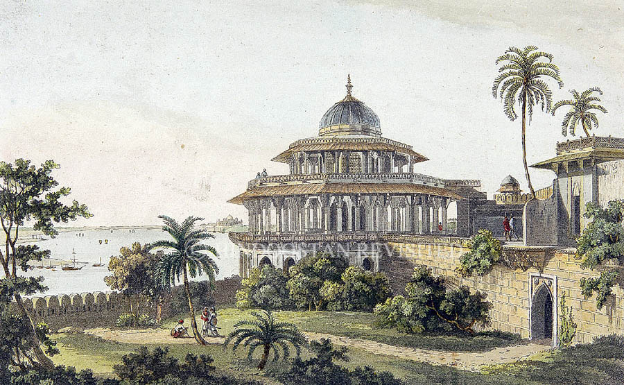 /data/Original Prints/Noteable Artists and Works/THE CHALEES SATOON ON THE JUMNA SIDE OF THE FORT OF ALLAHABAD.jpg